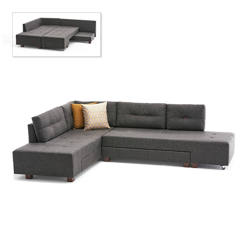 EMILLE Left Corner Sofa in Anthracite, showcasing its spacious design and modern fabric upholstery.