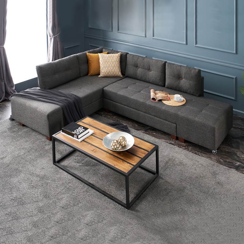 EMILLE Left Corner Sofa in Anthracite, showcasing its spacious design and modern fabric upholstery.