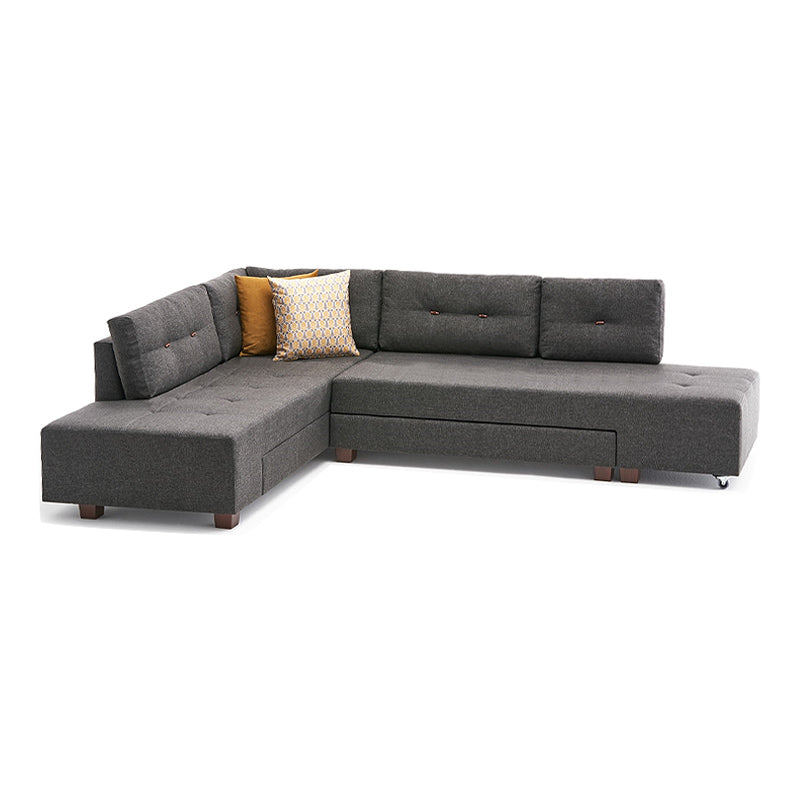 EMILLE Left Corner Sofa in Anthracite, showcasing its spacious design and modern fabric upholstery.