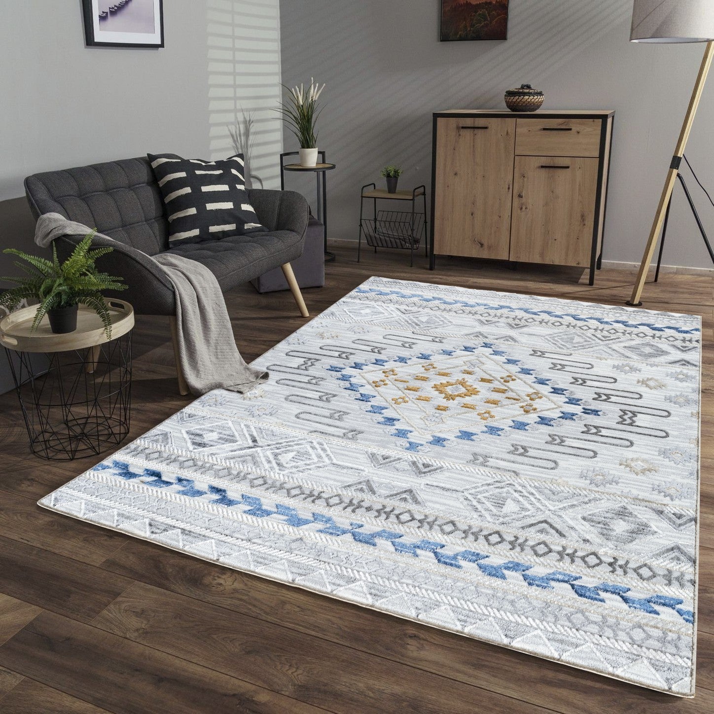 Legacy Multi 5 ft. 3 in. x 7 ft. Area Rug featuring a medallion pattern in white, made from durable polyester, ideal for high traffic areas.