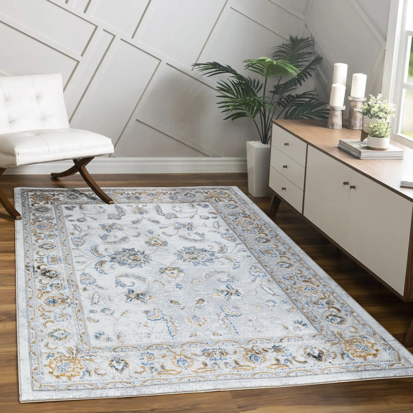 Legacy Multi 5 ft. 3 in. x 7 ft. Area Rug in white, showcasing its luxurious texture and elegant design, perfect for any home decor.