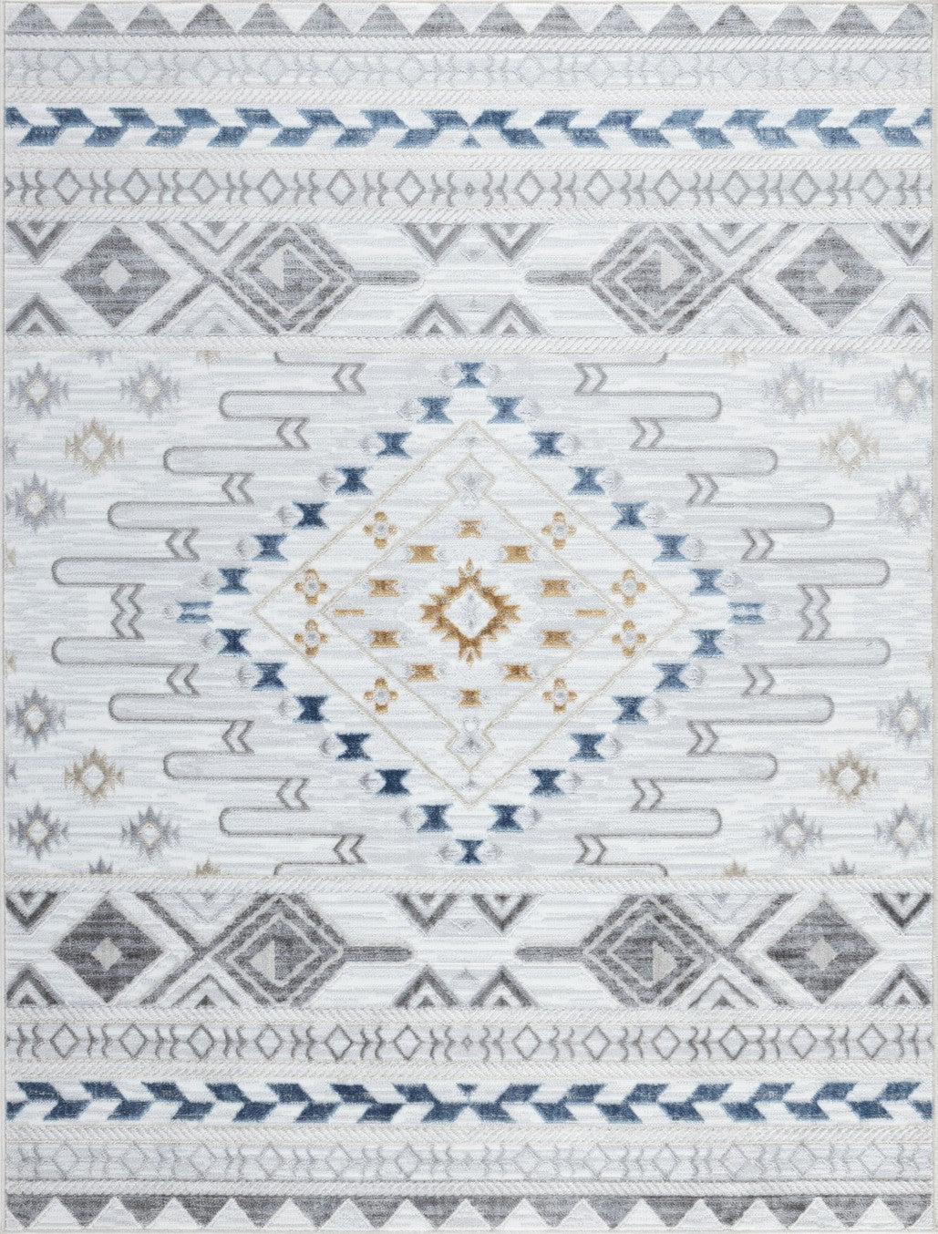 Legacy Multi Area Rug measuring 7 ft. 10 in. x 9 ft. 10 in., featuring a white medallion pattern, perfect for enhancing home decor.