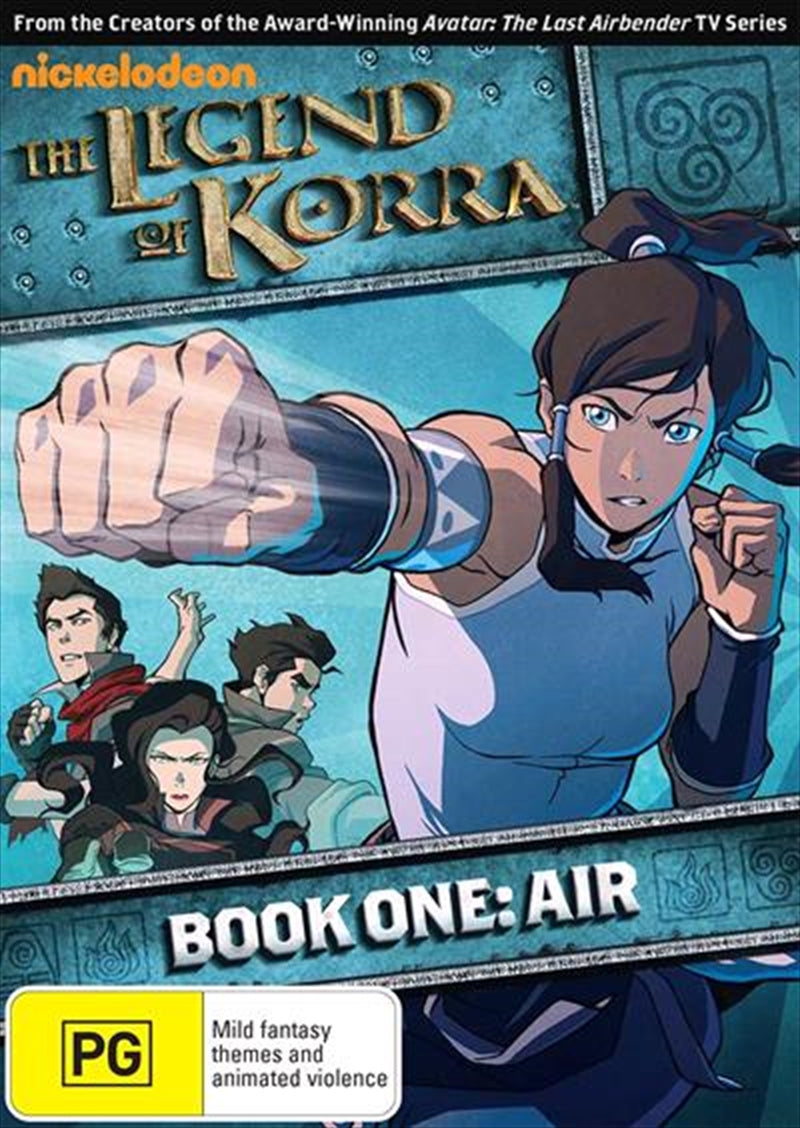 DVD cover of Legend Of Korra - Air - Book 1 featuring Korra in action with vibrant colors.