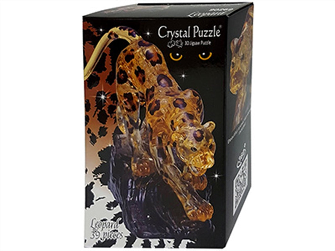 A completed Leopard 3D Crystal Puzzle showcasing intricate details and a transparent design.