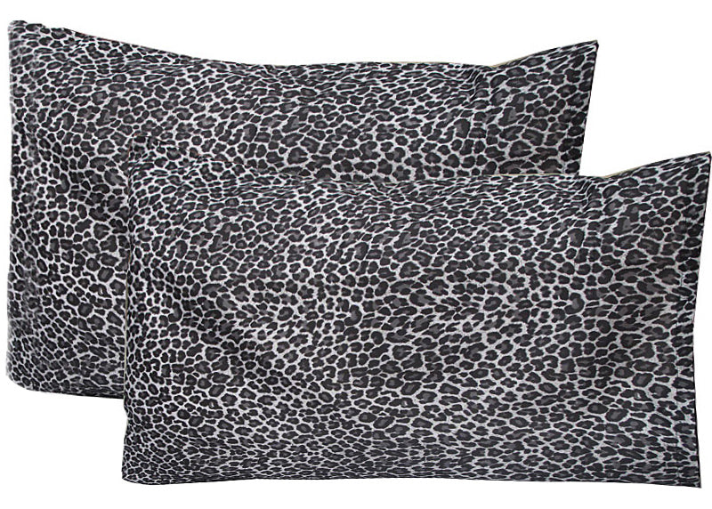 LEOPARD Standard Pillowcase set featuring a leopard skin print in black, grey, and beige, made from soft polyester fabric.