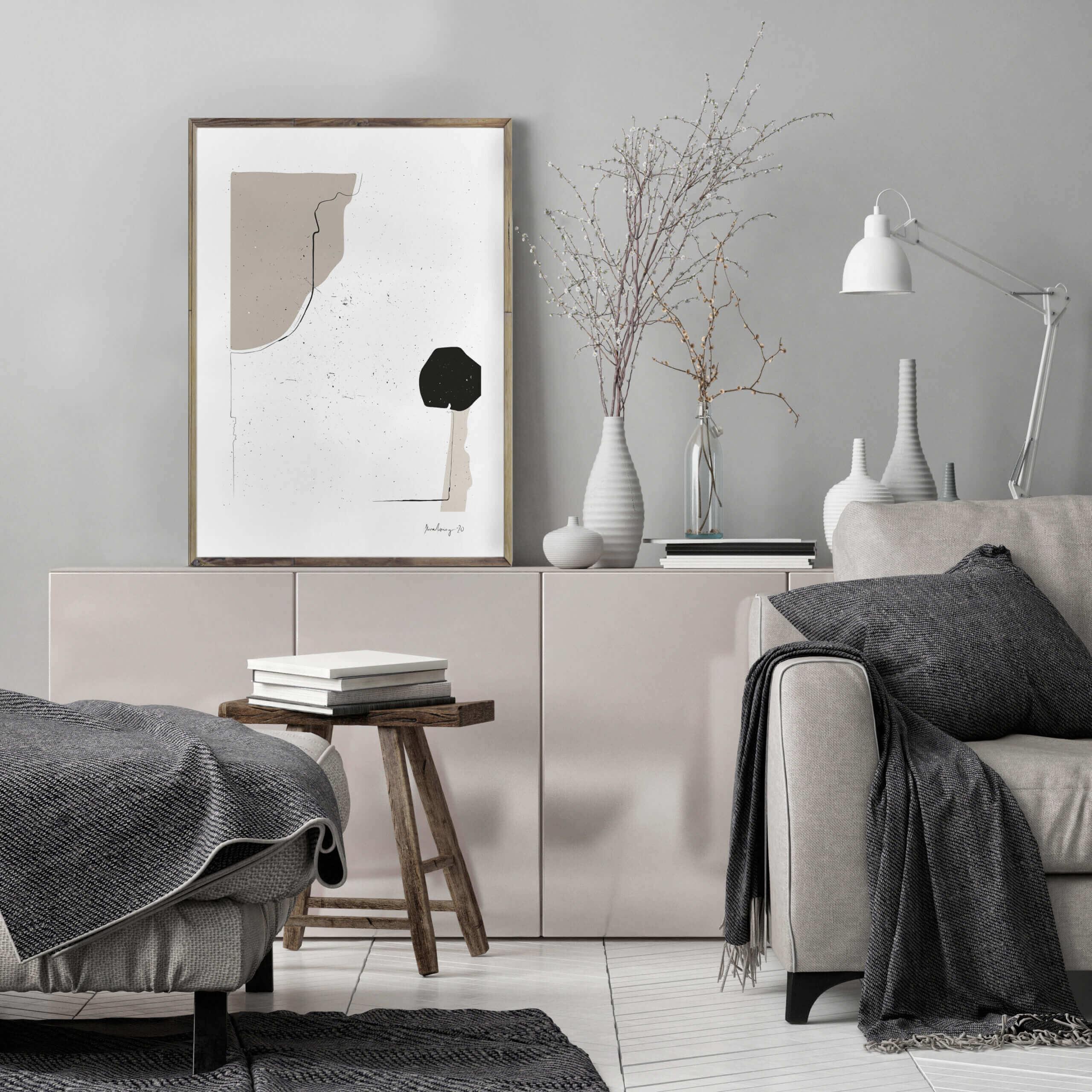 LI juliste art poster featuring a minimalist design, available in two sizes, suitable for various interior styles.