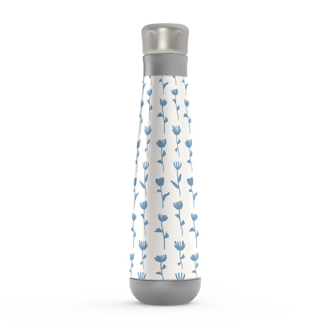 Light Blue Flower Water Bottle made of stainless steel with floral design, showcasing its stylish and functional features.