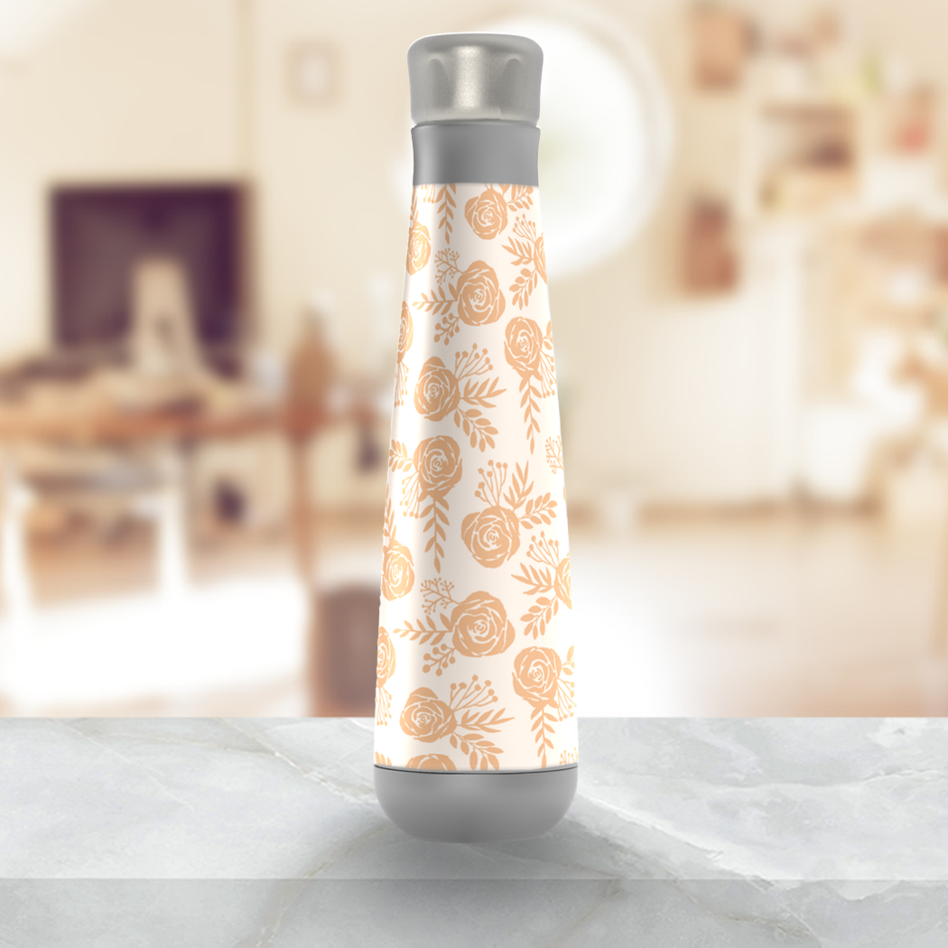 Light Orange Floral Water Bottle with stainless steel design and floral pattern, perfect for hydration on the go.