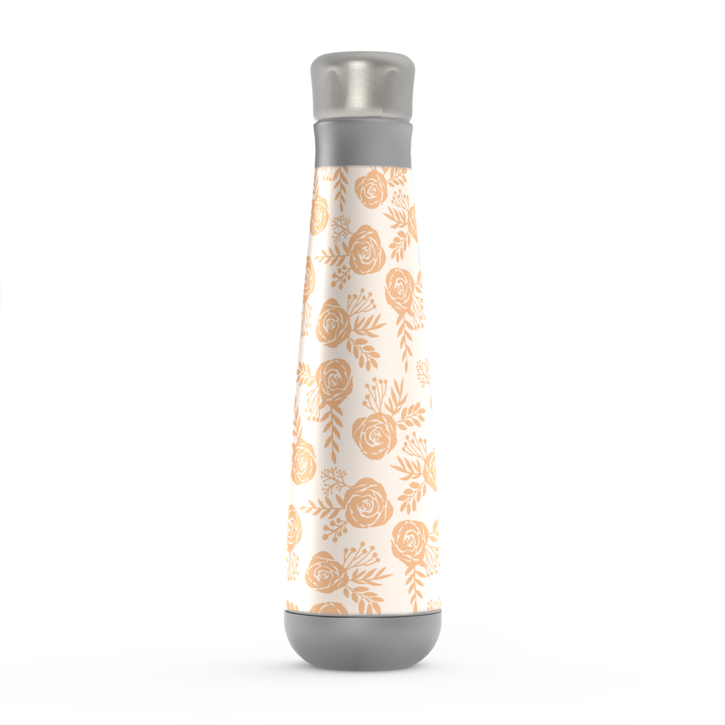 Light Orange Floral Water Bottle with stainless steel design and floral pattern, perfect for hydration on the go.