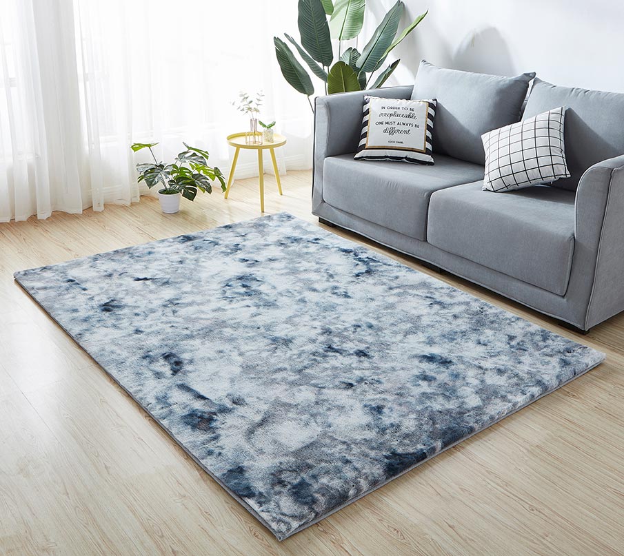 Lily Luxury Grey Tie-Dye Chinchilla Faux Fur Area Rug showcasing plush texture and modern design.