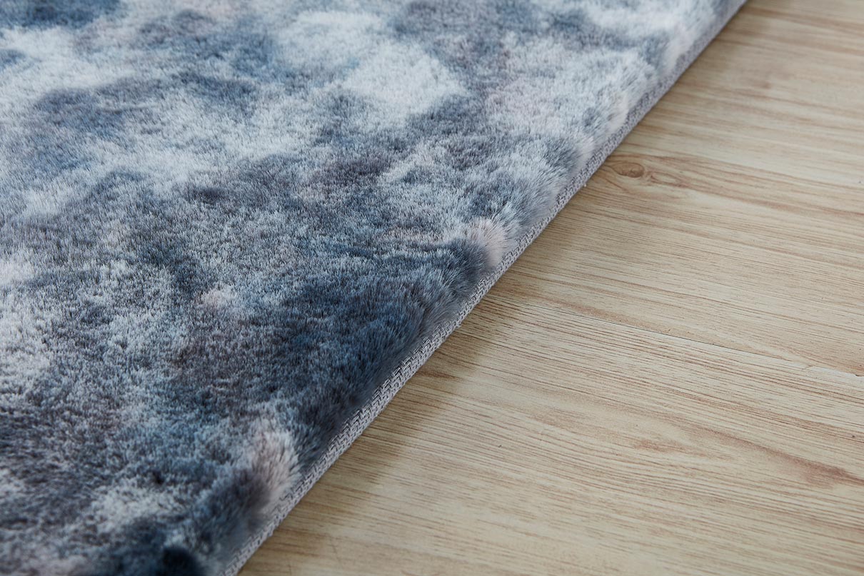 Lily Luxury Grey Tie-Dye Chinchilla Faux Fur Area Rug showcasing plush texture and modern design.