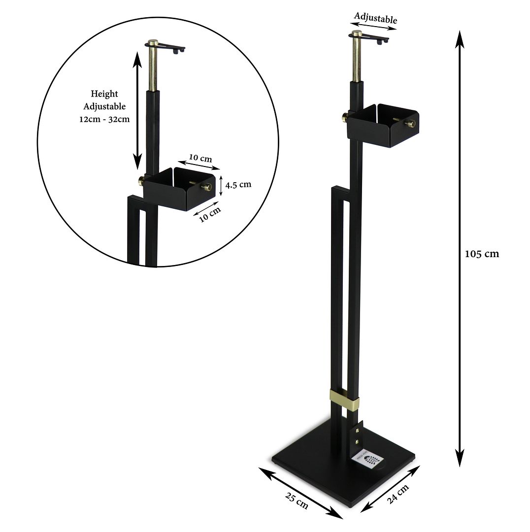 Lirash Touch Free Hand Sanitiser Dispenser Station in gold and black, foot-operated for hands-free sanitisation.