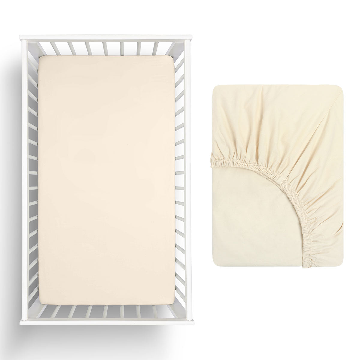 Little Gem Sand Eucalyptus Cotton Cot Fitted Sheet, ultra-soft and breathable, perfect for babies and children.