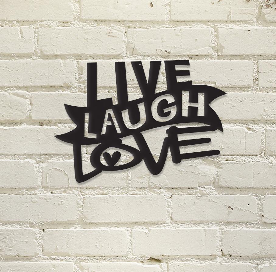 Live, Laugh, Love metal wall art decor made from high-quality steel, featuring a stylish design suitable for indoor and outdoor use.