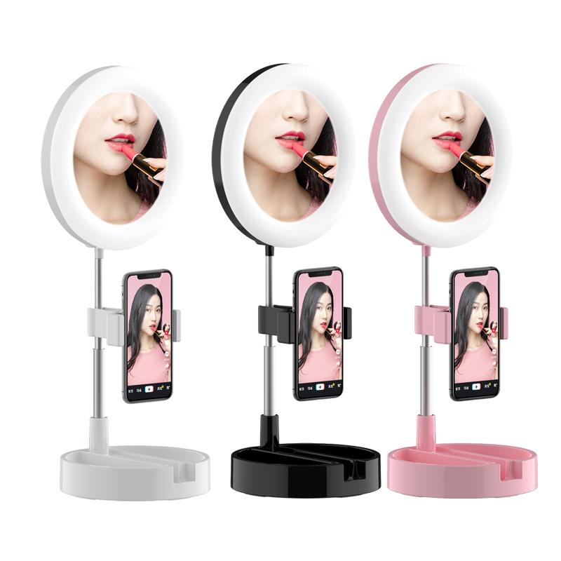 Live LED Selfie Ring Light Stand with adjustable brightness for mobile phones, ideal for selfies and live streaming.