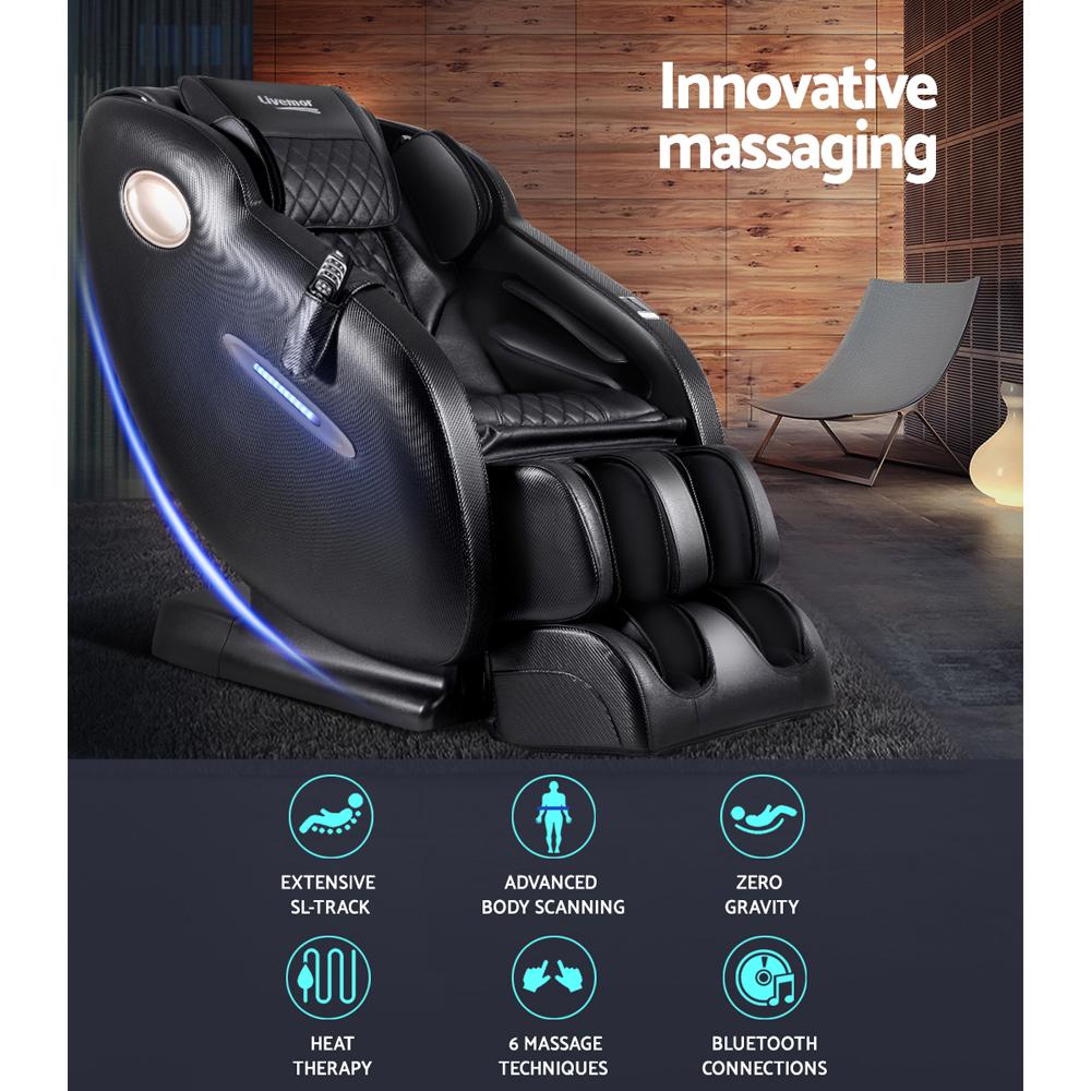 Livemor Electric Massage Chair featuring SL track technology, designed for full body relaxation with air bags and shiatsu massage.