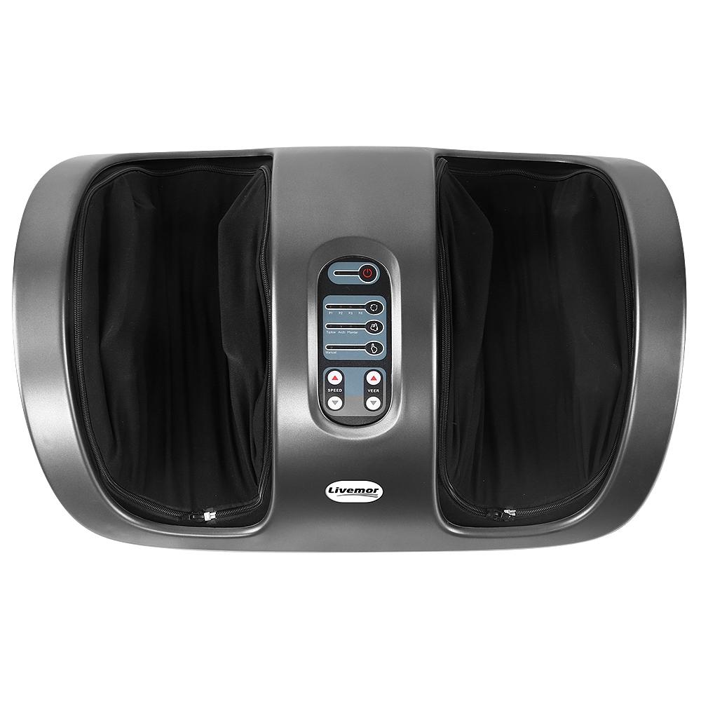 Livemor Foot Massager in grey color with control panel and remote control, designed for soothing foot massages.