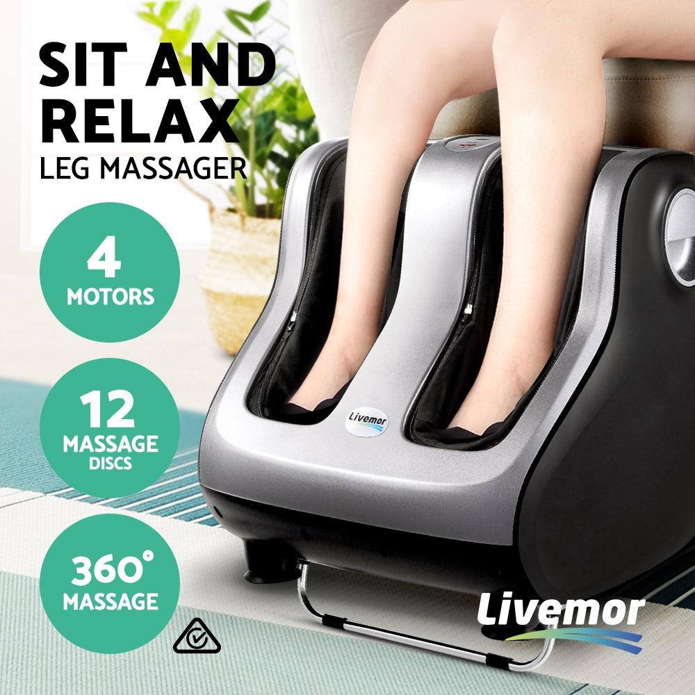 Livemor Foot Massager in silver color, showcasing its sleek design and control panel for a relaxing massage experience.