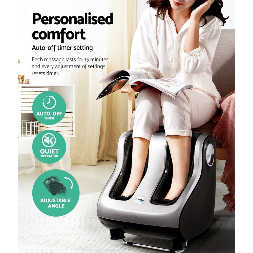 Livemor Foot Massager in silver color, showcasing its sleek design and control panel for a relaxing massage experience.