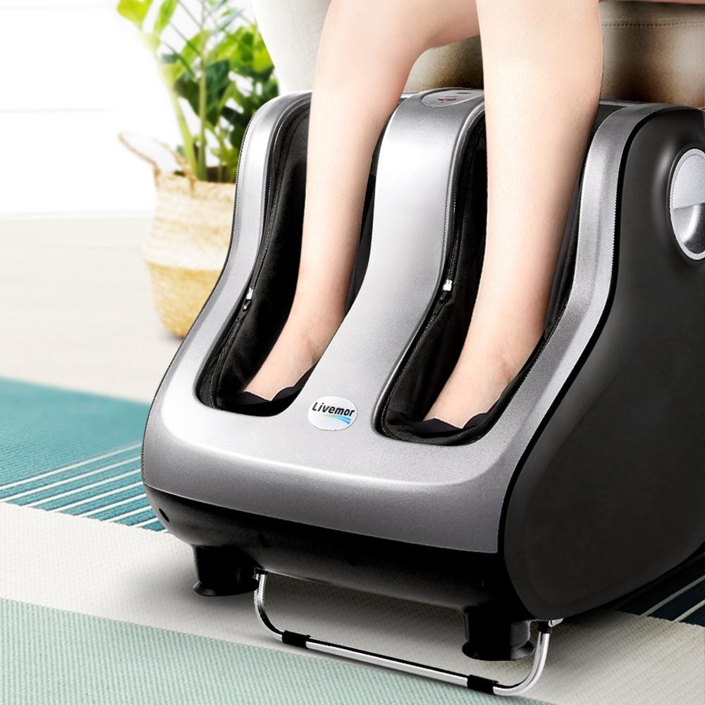 Livemor Foot Massager in silver color, showcasing its sleek design and control panel for a relaxing massage experience.