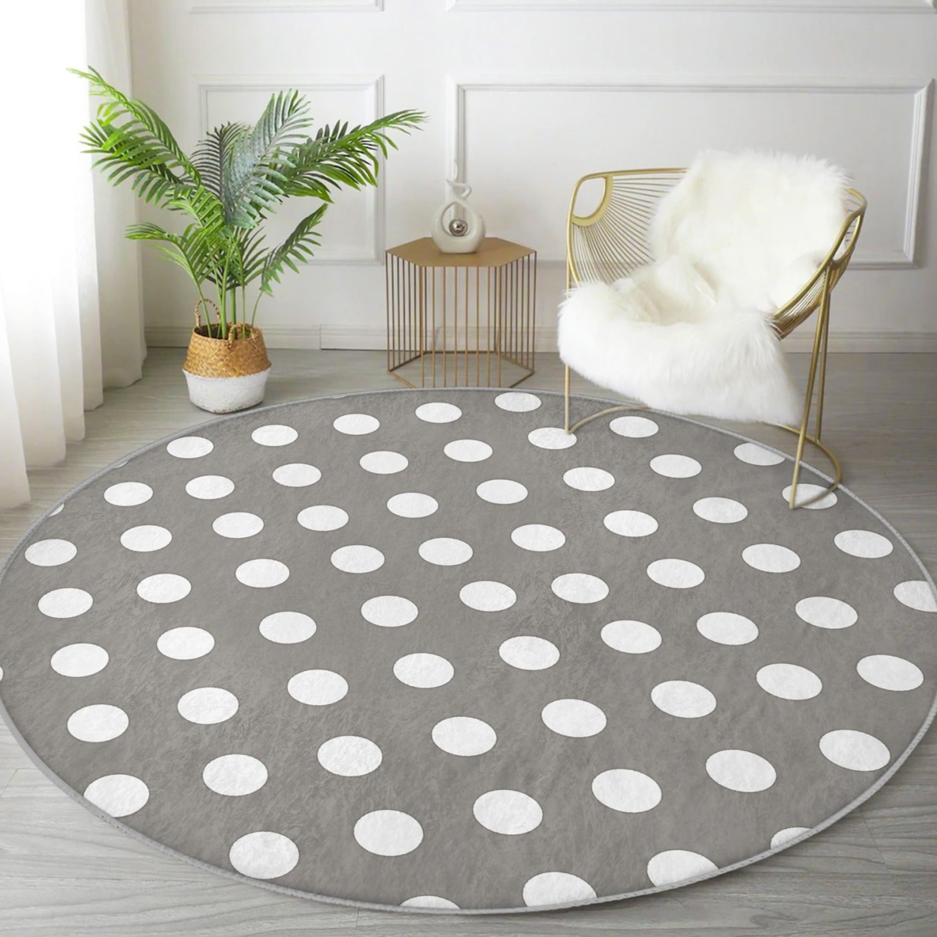 Stylish grey washable rug with soft velvet texture, perfect for living room decor.