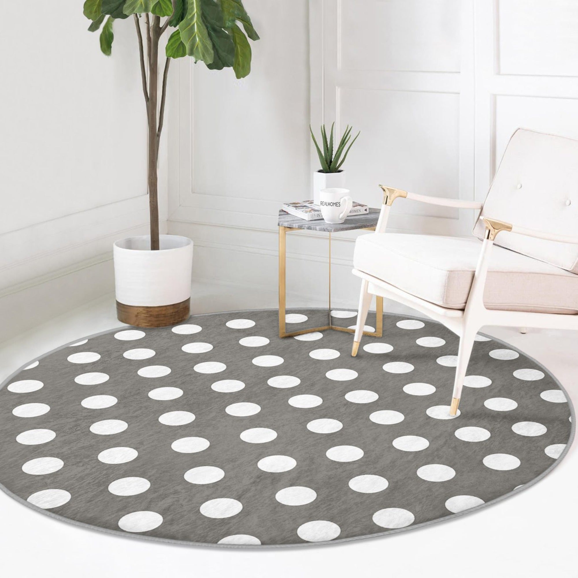 Stylish grey washable rug with soft velvet texture, perfect for living room decor.