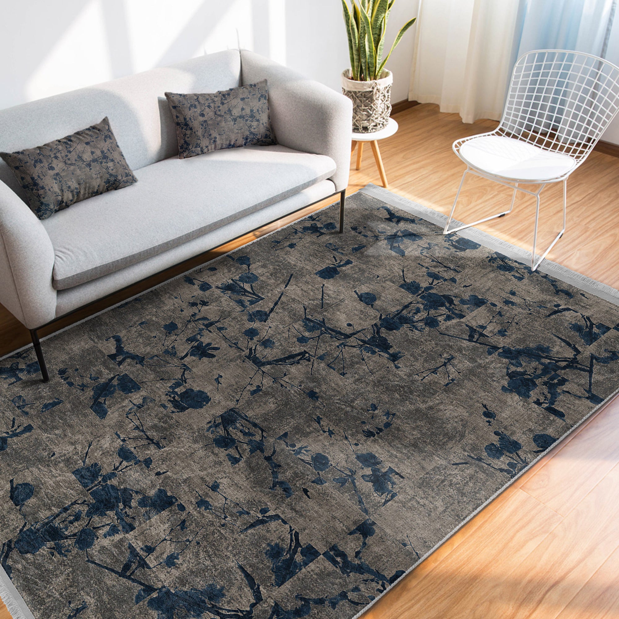 Homeezone Living Room Washable Area Rug featuring modern patterns and fringes, made from soft cotton and polyester blend.