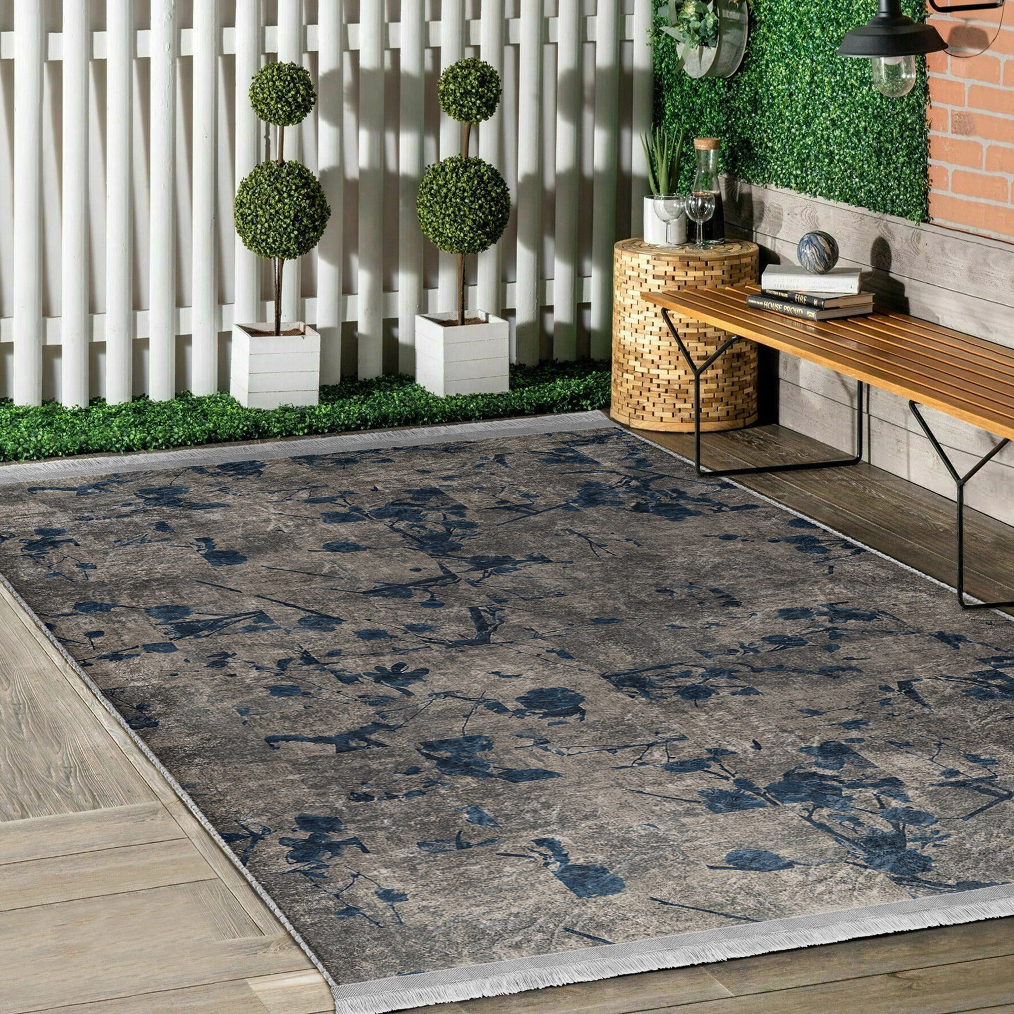 Homeezone Living Room Washable Area Rug featuring modern patterns and fringes, made from soft cotton and polyester blend.