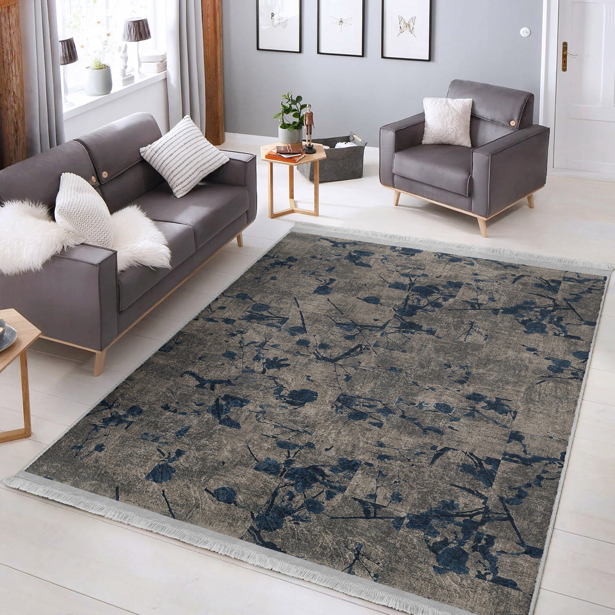 Homeezone Living Room Washable Area Rug featuring modern patterns and fringes, made from soft cotton and polyester blend.