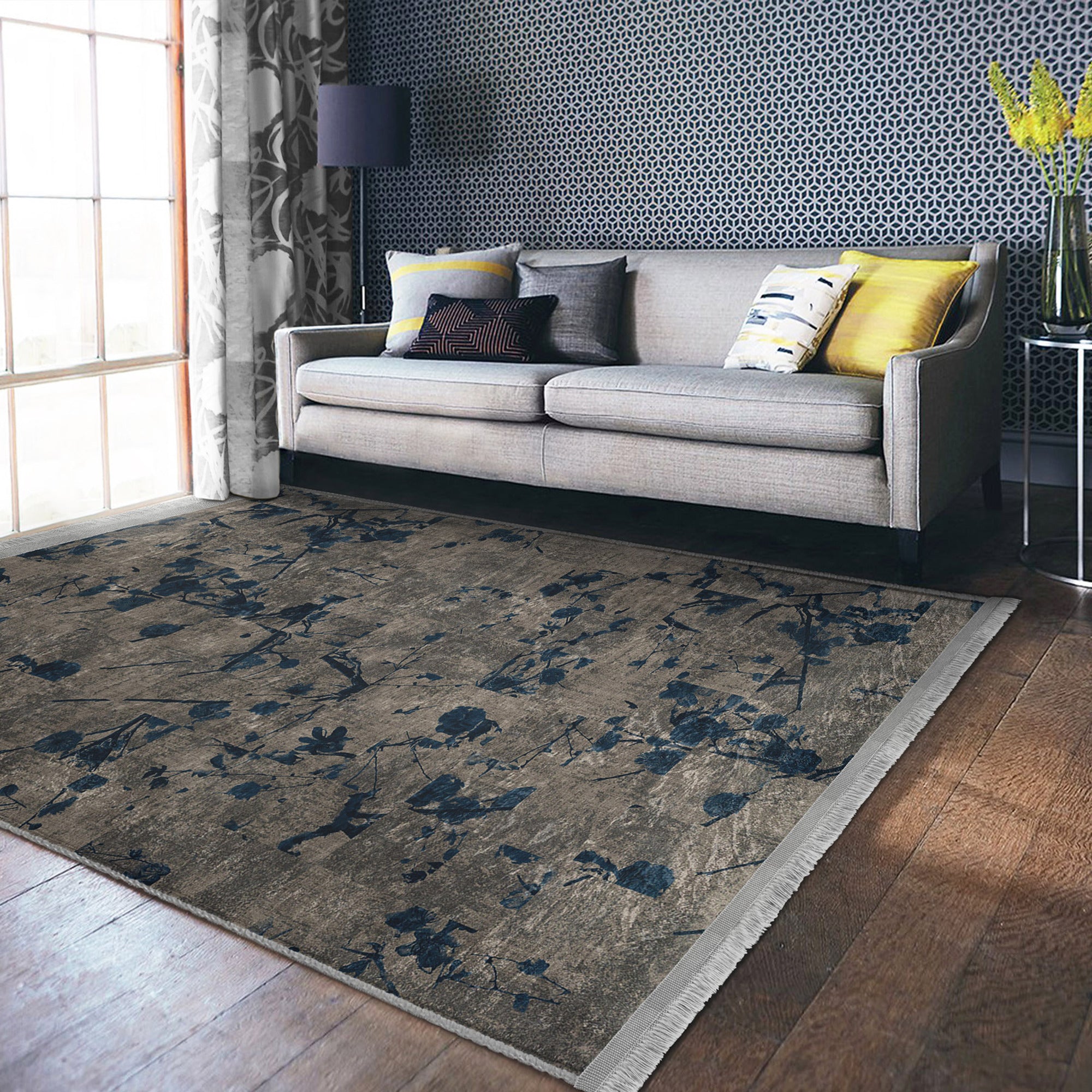 Homeezone Living Room Washable Area Rug featuring modern patterns and fringes, made from soft cotton and polyester blend.