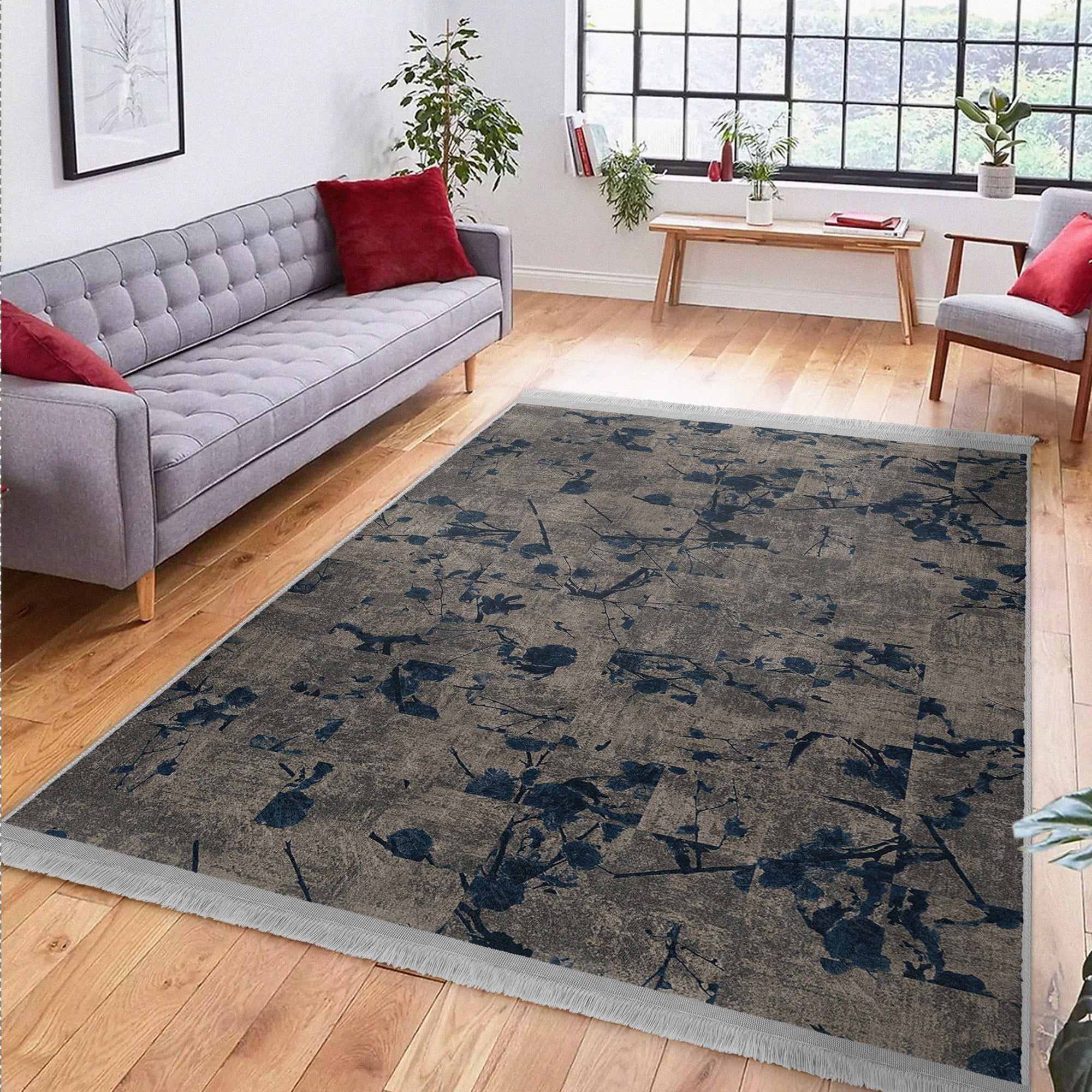 Homeezone Living Room Washable Area Rug featuring modern patterns and fringes, made from soft cotton and polyester blend.