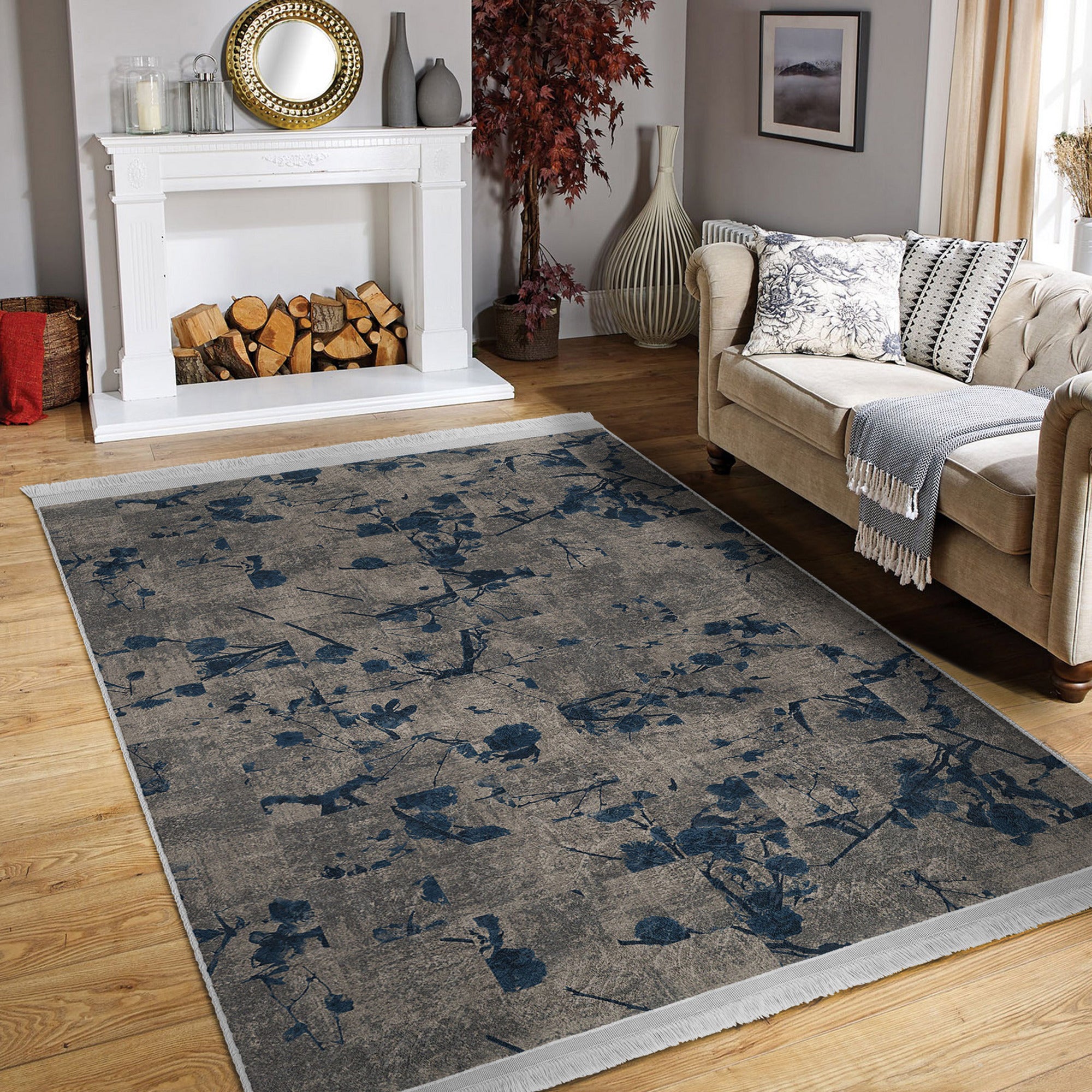 Homeezone Living Room Washable Area Rug featuring modern patterns and fringes, made from soft cotton and polyester blend.