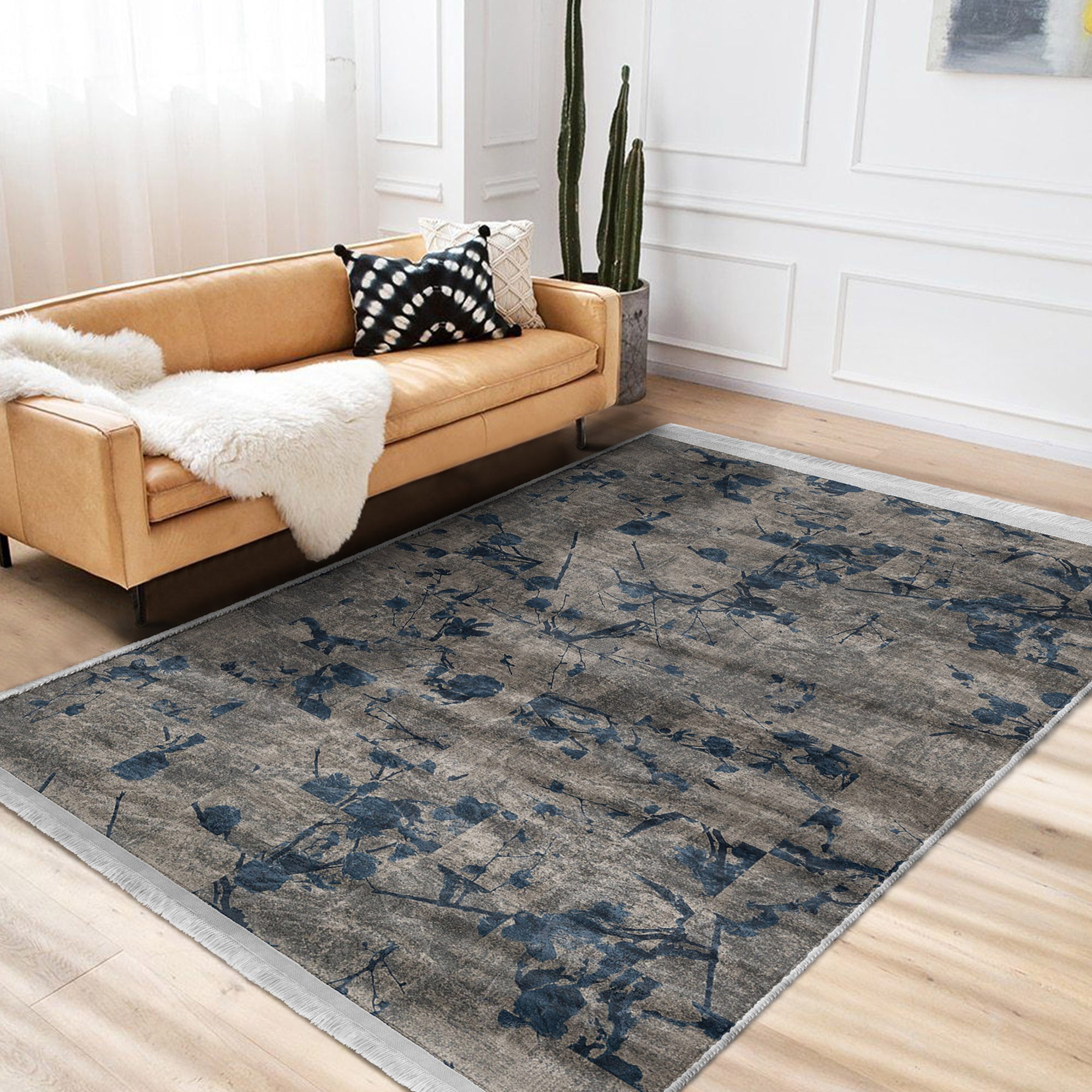 Homeezone Living Room Washable Area Rug featuring modern patterns and fringes, made from soft cotton and polyester blend.