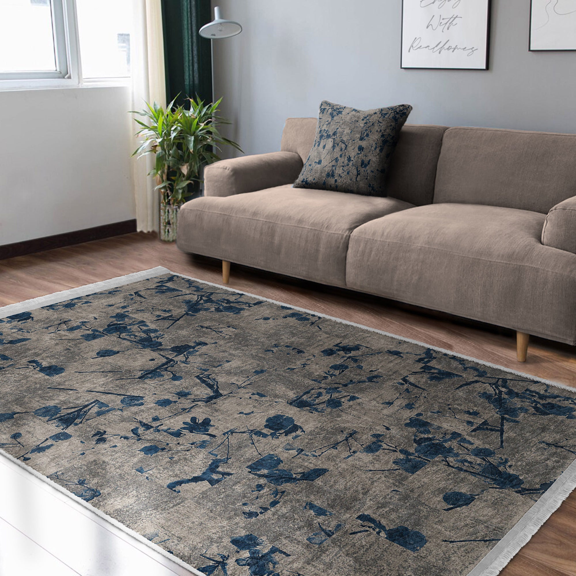 Homeezone Living Room Washable Area Rug featuring modern patterns and fringes, made from soft cotton and polyester blend.