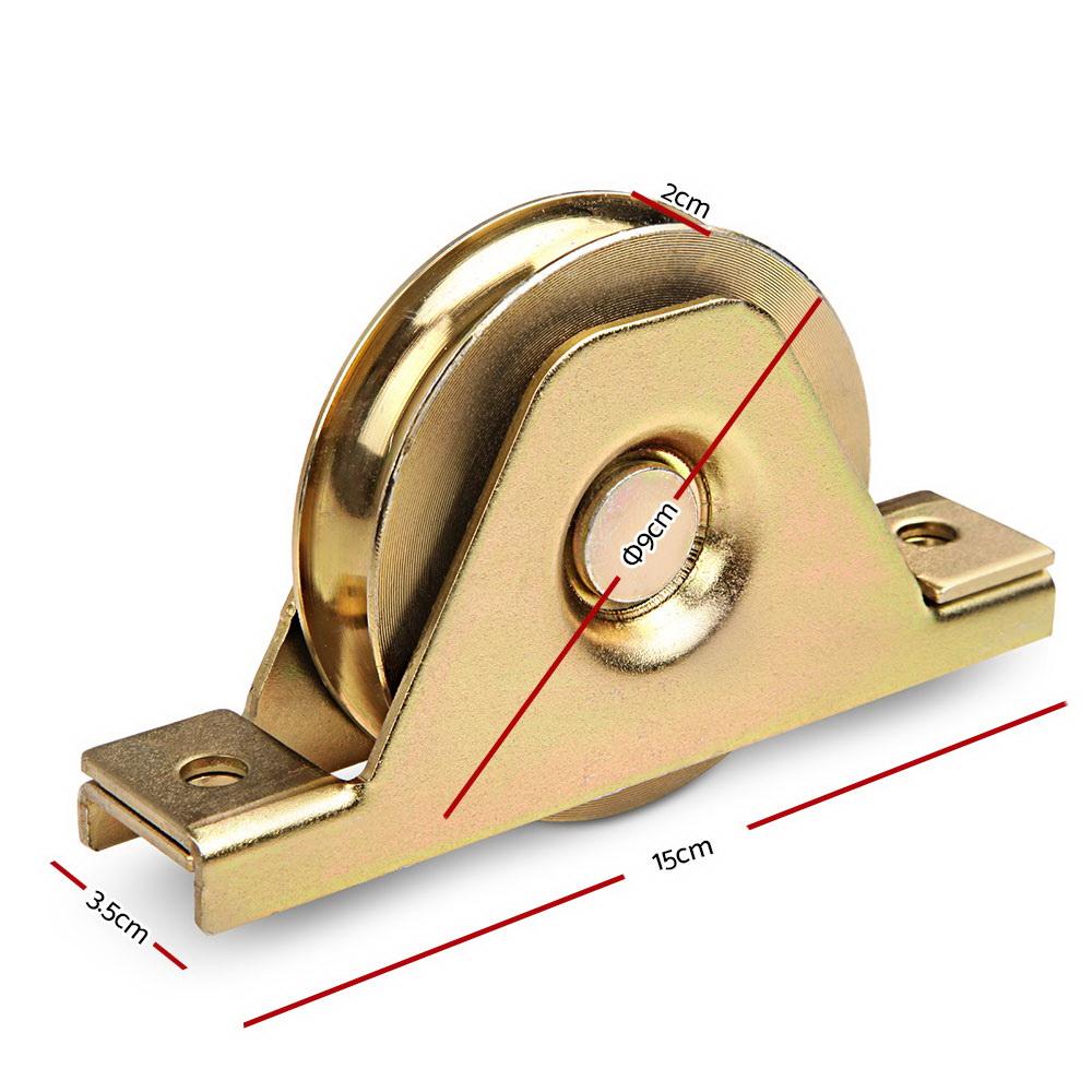 LockMaster Roller Guide Gate Opener Track Stopper kit including gate stopper, ground track, guide bracket, and bearing wheels.