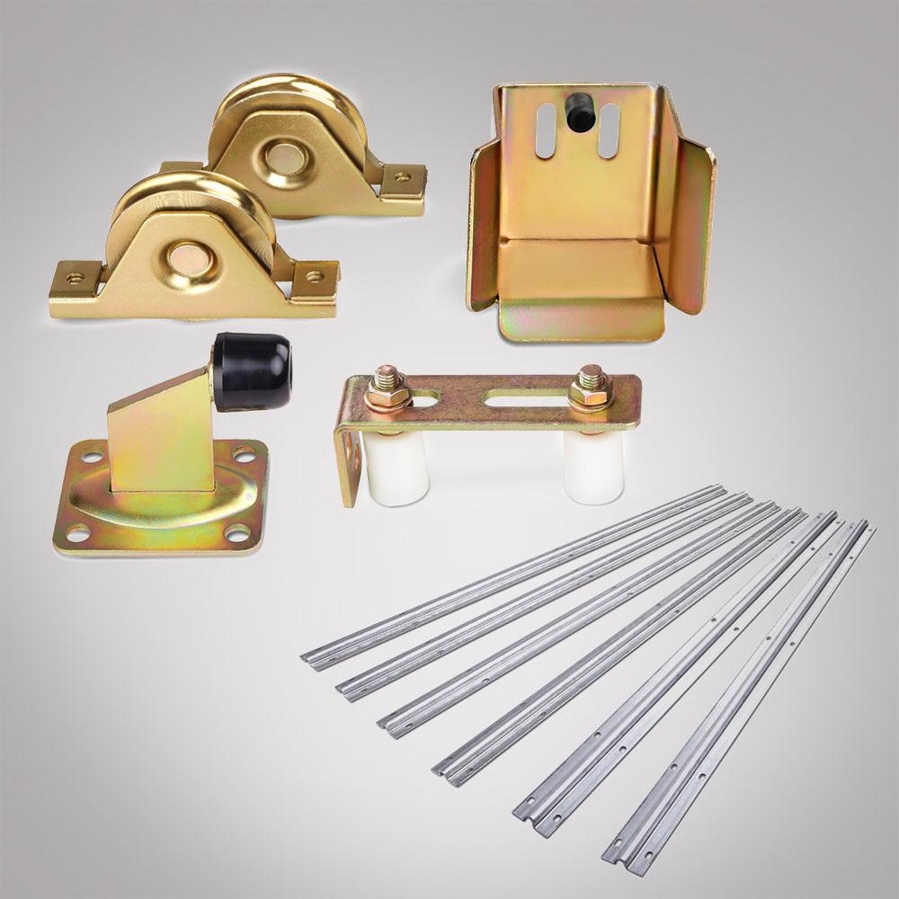 LockMaster Roller Guide Gate Opener Track Stopper kit including gate stopper, ground track, guide bracket, and bearing wheels.