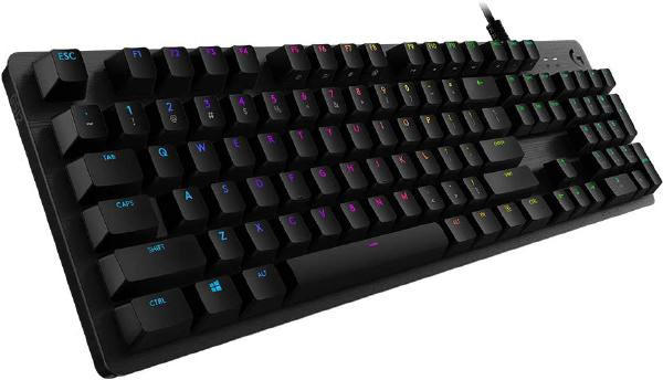 Logitech G512 Carbon RGB Mechanical Gaming Keyboard with GX Brown Tactile switches, showcasing its sleek design and customizable RGB lighting.