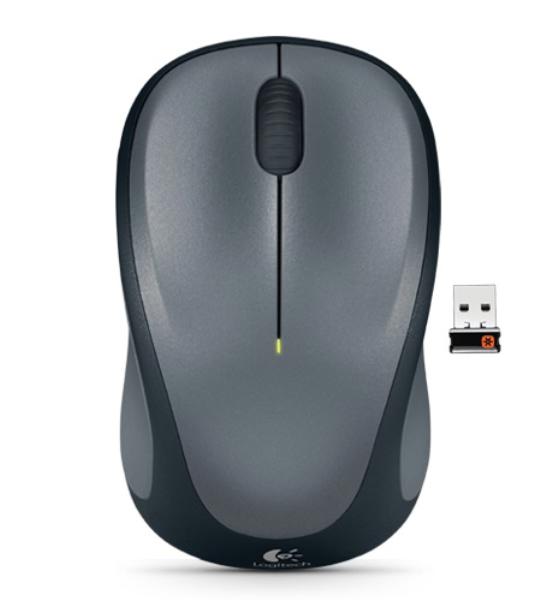 Logitech Wireless Mouse M235 with USB receiver, featuring a compact design and soft rubber grips.