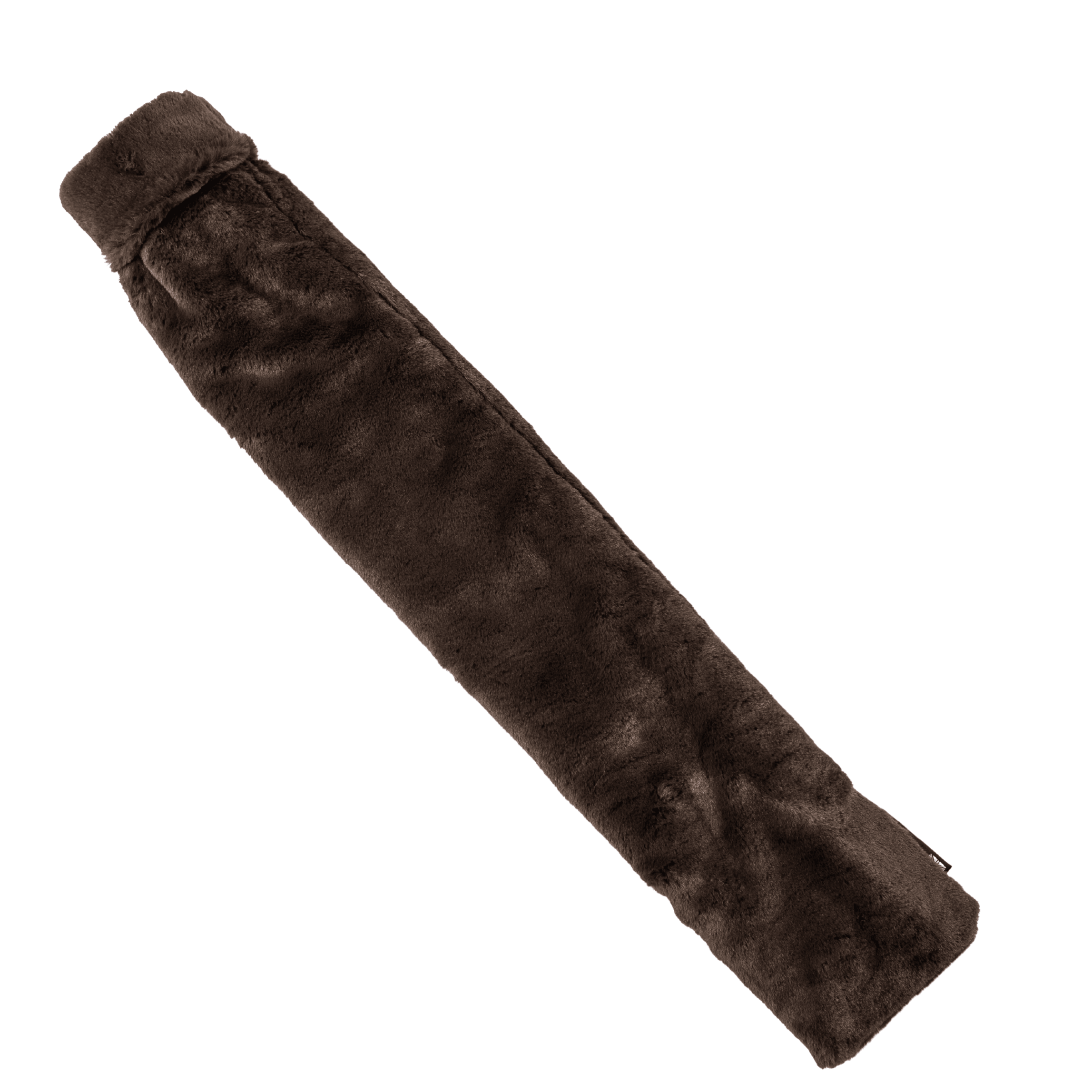 Long Dark Chocolate Faux Fur Hot Water Bottle with a soft, luxurious cover and natural rubber bottle, perfect for warmth and comfort.