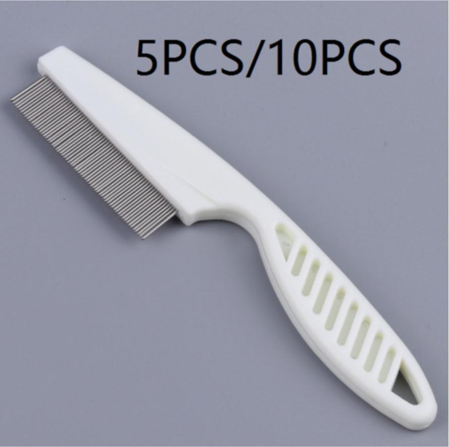 Long Stainless Pet Flea Comb Brush with a comfortable grip, featuring ultra-close pitch steel needles for effective flea removal.