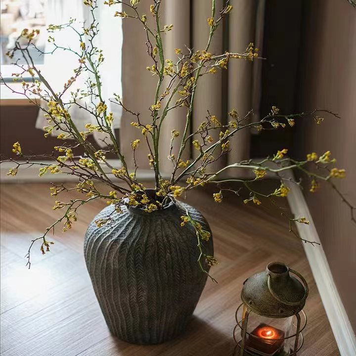 A tall 63-inch artificial Weigela flower stem in purple, white, and yellow colors, showcasing intricate handcrafted details.