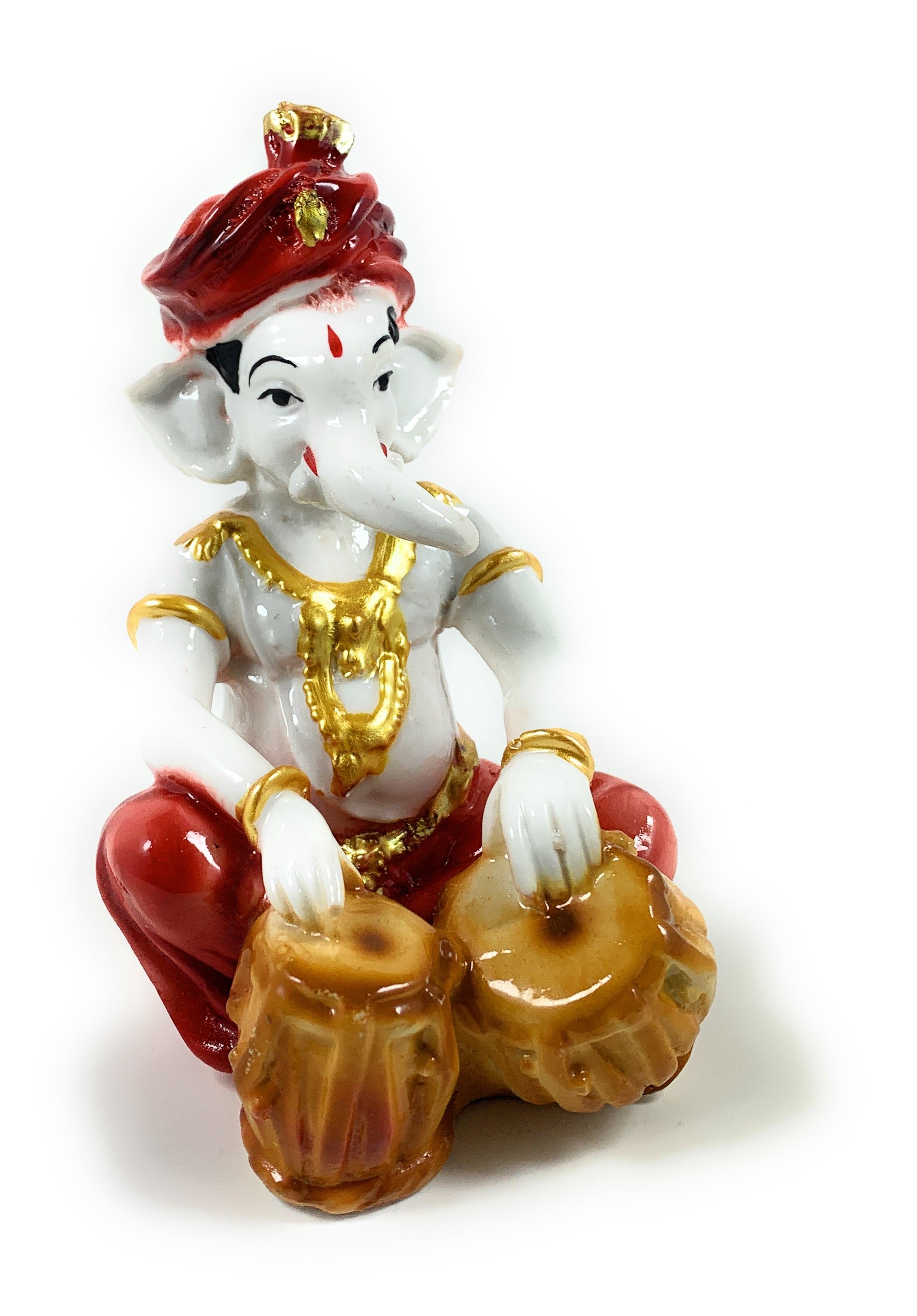 Handcrafted Lord Ganesha figurine playing Tabla, intricately designed and hand-painted, showcasing vibrant colors and fine details.