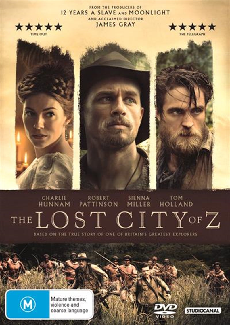 The Lost City of Z DVD cover featuring a jungle landscape and explorer Percy Fawcett.