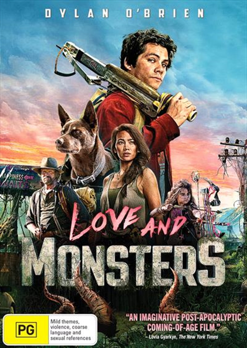 Love And Monsters DVD cover featuring a young man and monsters in a post-apocalyptic landscape.