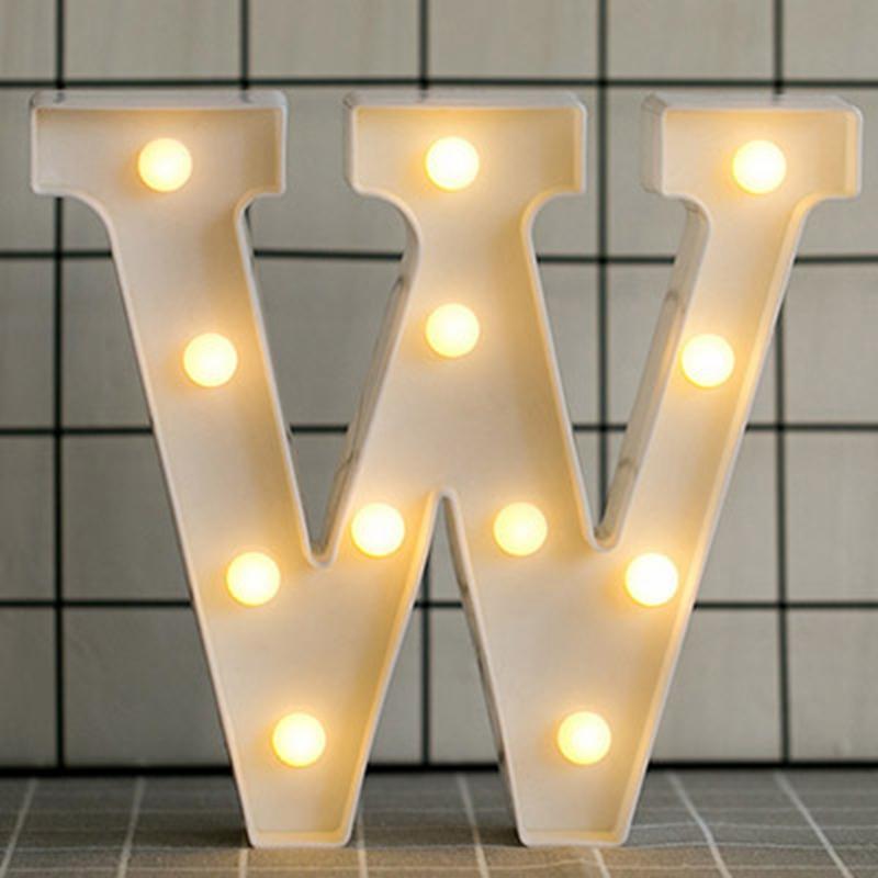 Luminous LED Letter Night Light displaying warm white light, perfect for weddings and parties, featuring various letters and numbers.