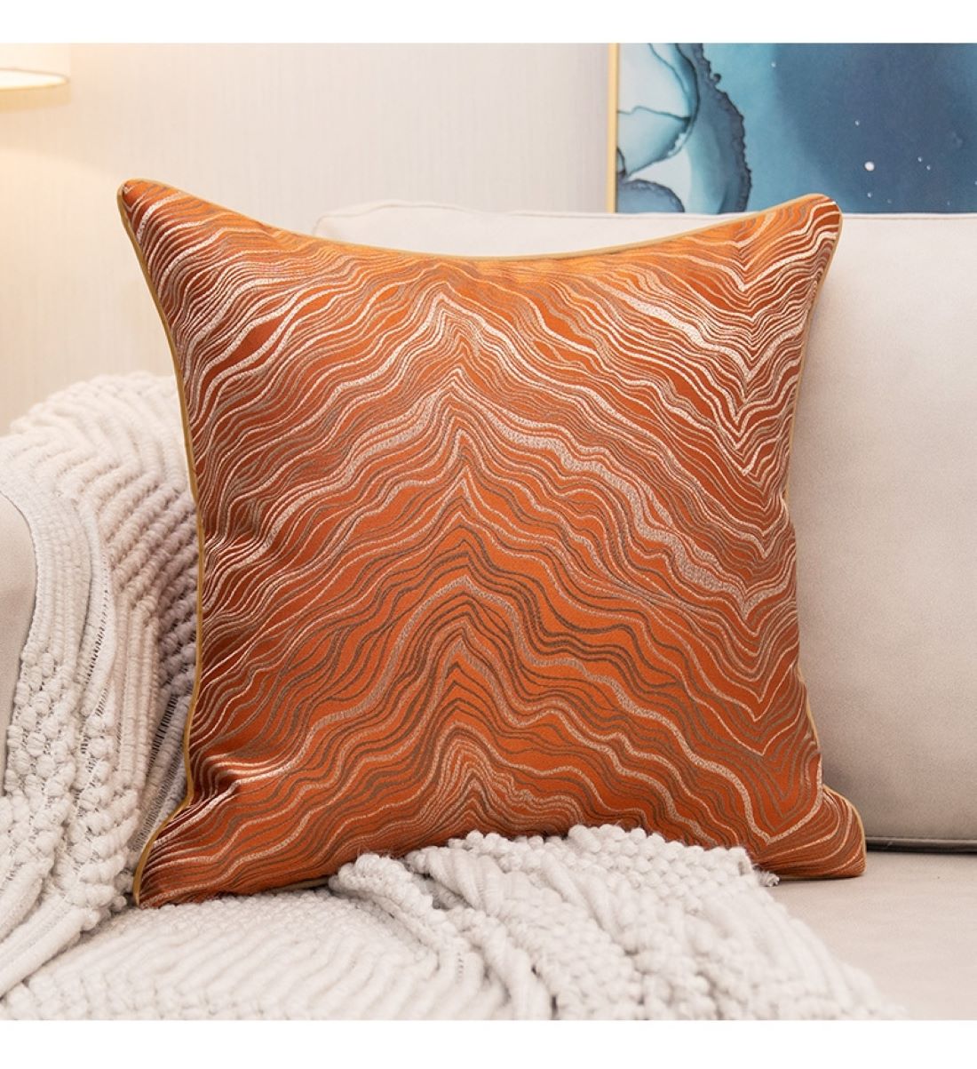 Luxury African Jacquard Cushion Cover showcasing intricate patterns and earthy tones, perfect for enhancing home decor.