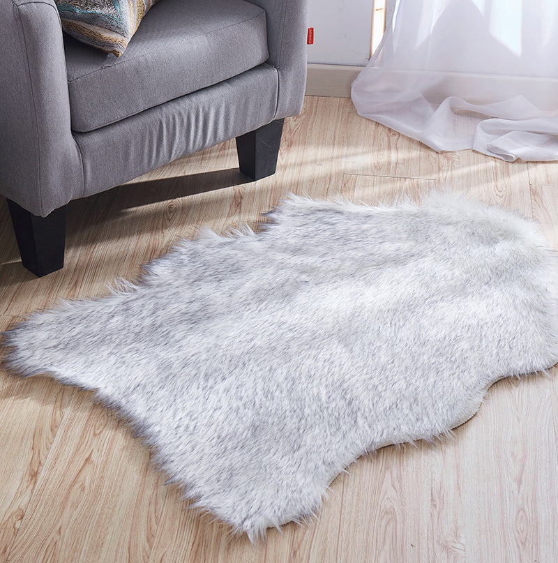 Luxury Dark Grey Faux Fur Decorative Rug, hand tufted, soft acrylic material, perfect for home decor.