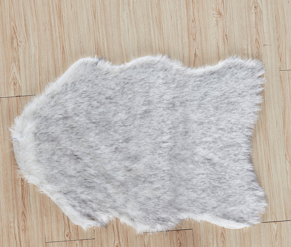 Luxury Dark Grey Faux Fur Decorative Rug, hand tufted, soft acrylic material, perfect for home decor.