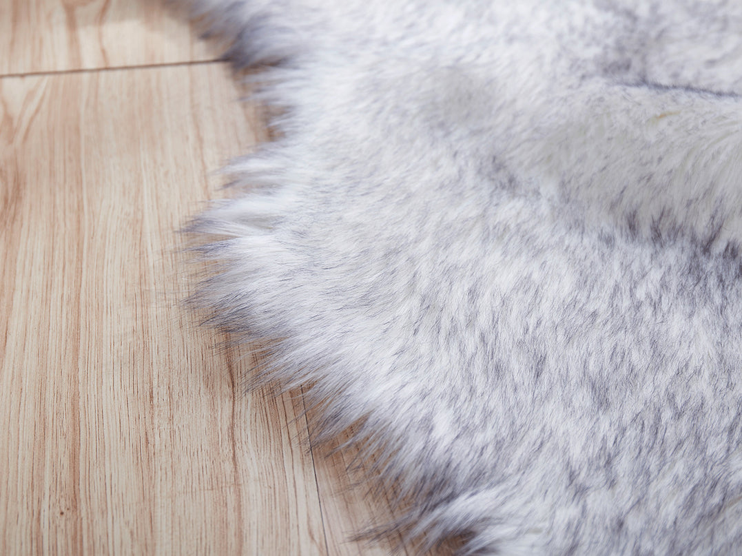 Luxury Dark Grey Faux Fur Decorative Rug, hand tufted, soft acrylic material, perfect for home decor.