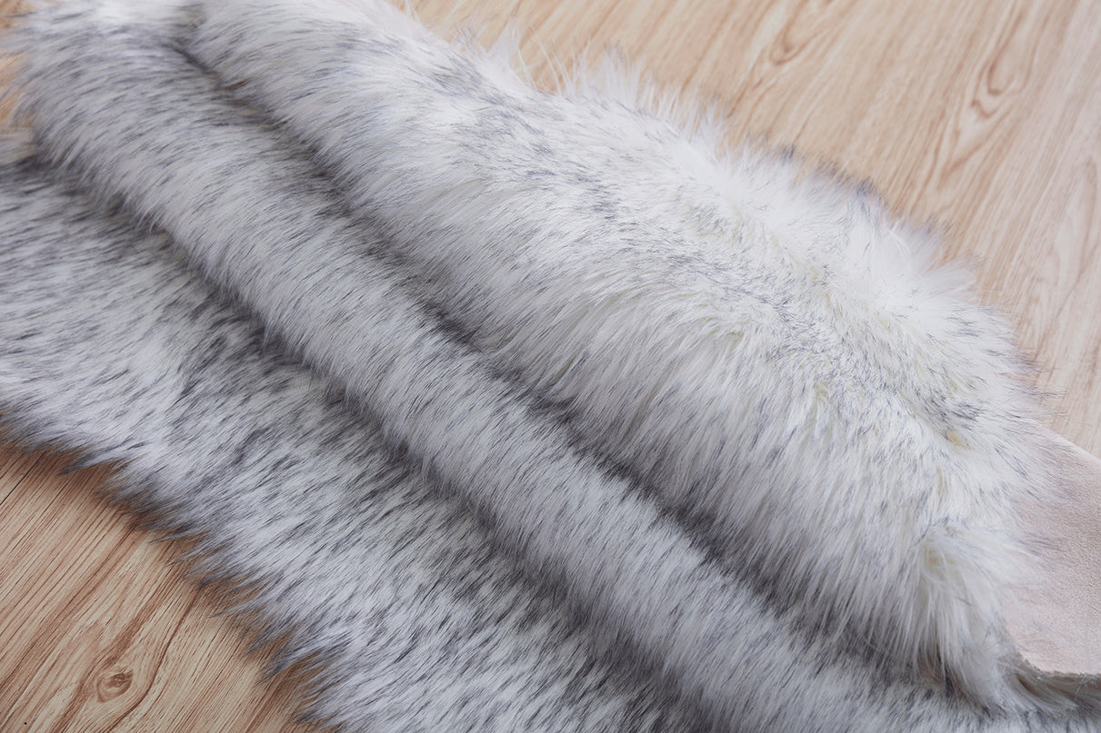 Luxury Dark Grey Faux Fur Decorative Rug, hand tufted, soft acrylic material, perfect for home decor.